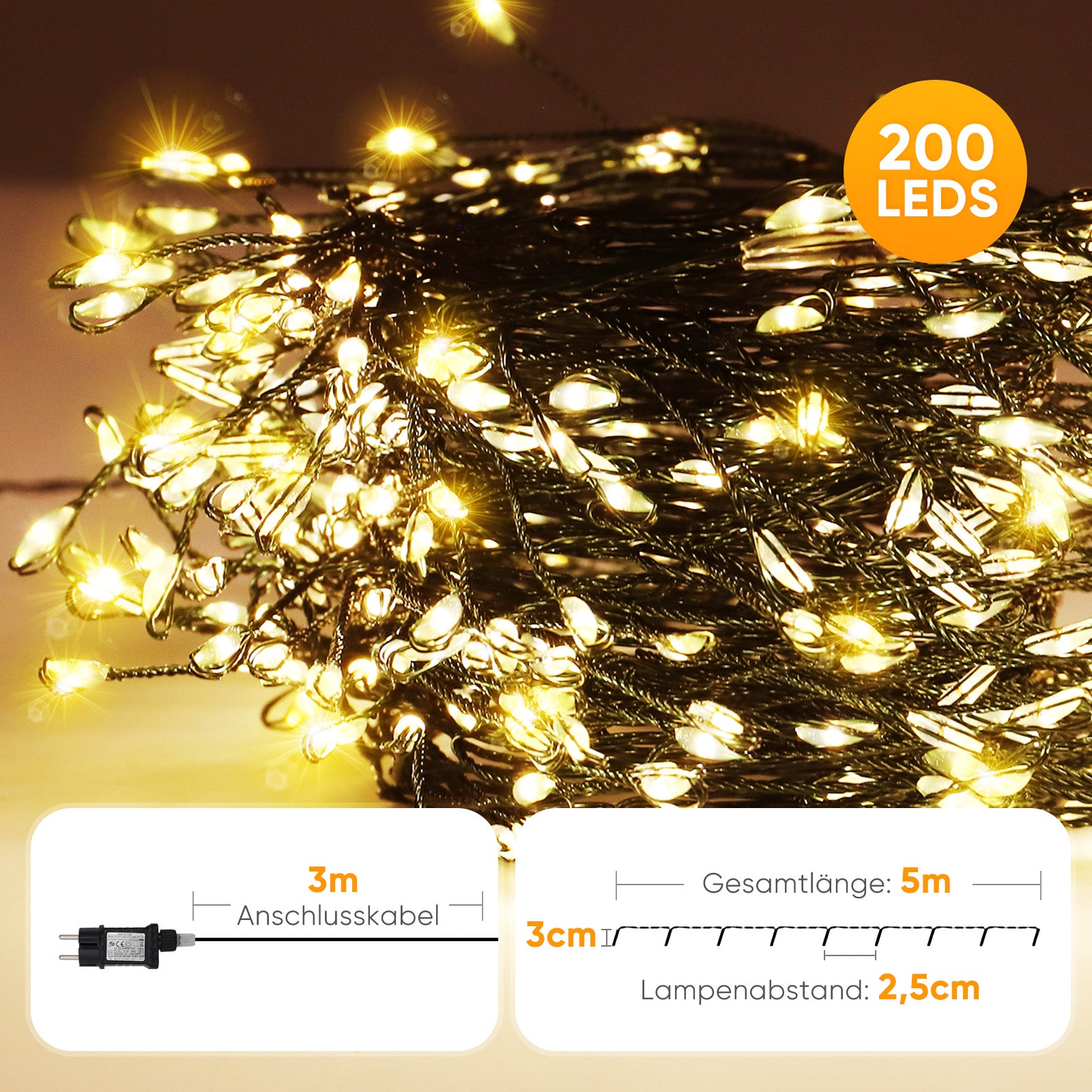 Salcar LED Cluster Lichterkette Kupferdraht | 200/400/600/800 LEDs