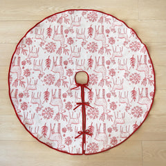 Salcar Beidseitig bestickte Weihnachtsbaumdecke in Rot und Weiß – Doppelseitiger Christbaumrock mit Rentier- & Schneeflockenmotiv