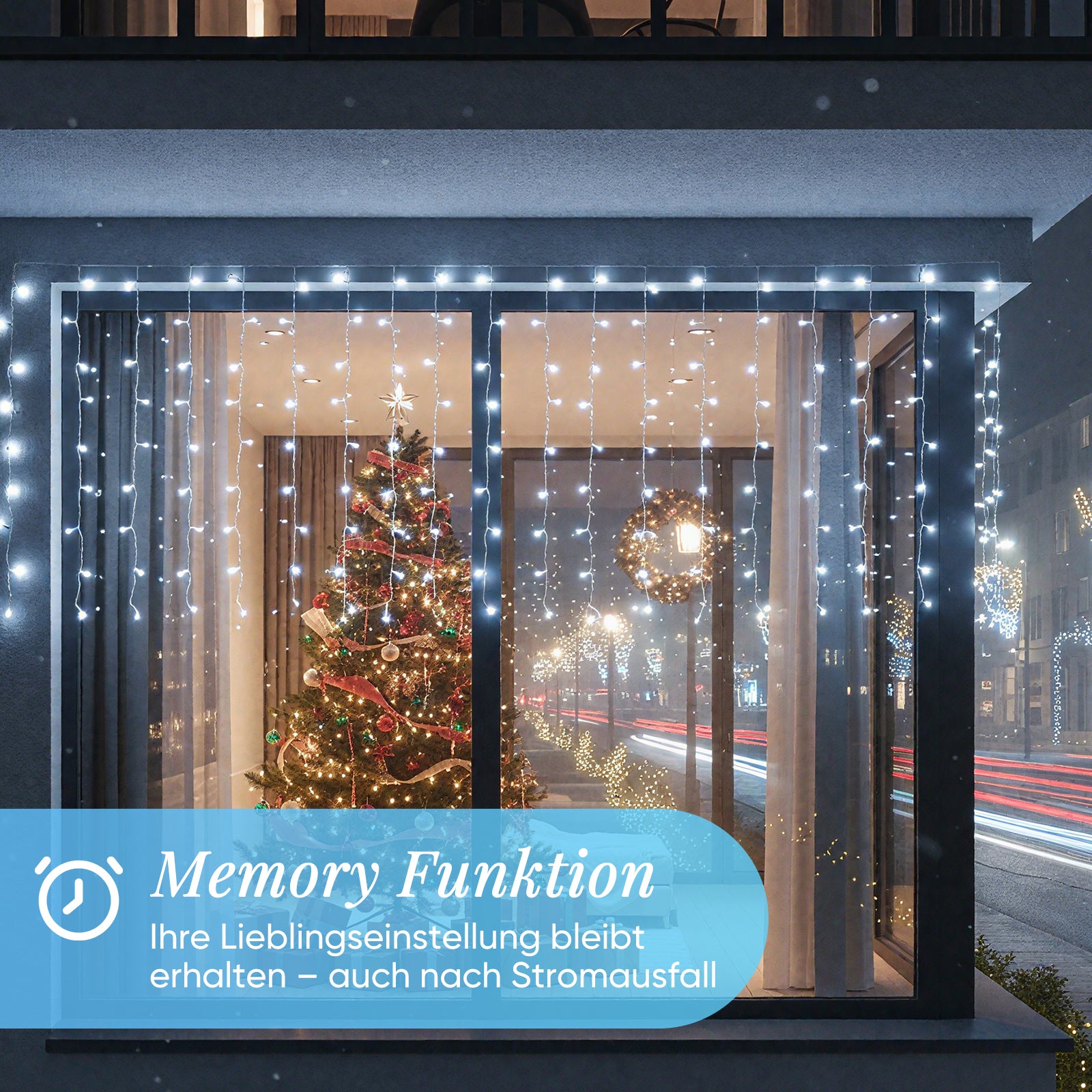 SALCAR LED Eisregen Fenster Lichtervorhang – Kaltweiß, 8 Modi, Timer & Memory, IP44 Wasserdicht – Für Innen & Außen, Weihnachtsbeleuchtung für Fenster, Balkon & Wand (2m/3m/6m)