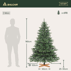 SALCAR Künstlicher Weihnachtsbaum mit Holzständer, 150/180/210 cm, Realistischer PVC Christbaum, Pflegeleicht & Hochwertige Weihnachtsdekoration für Innenräume