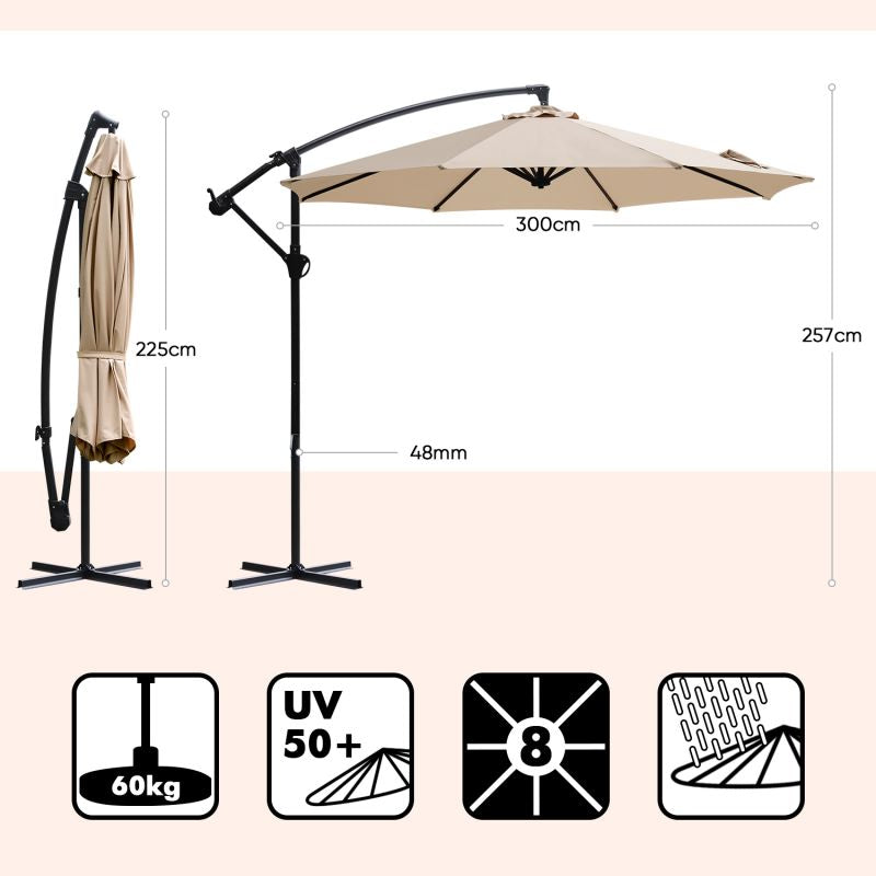 Sekey 300 cm cantilever umbrella, sun protection UV50+