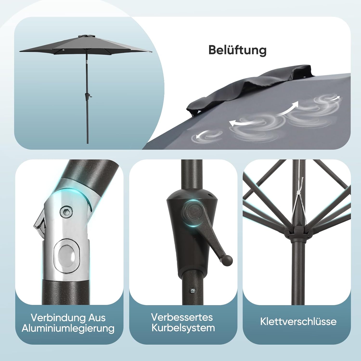 Salcar Sonnenschirm Ø 2,7 m – Kurbelschirm mit Knickgelenk, UPF 50+, UV-Schutz & wasserabweisend, GRS-zertifiziertes Polyester, für Garten, Terrasse & Balkon