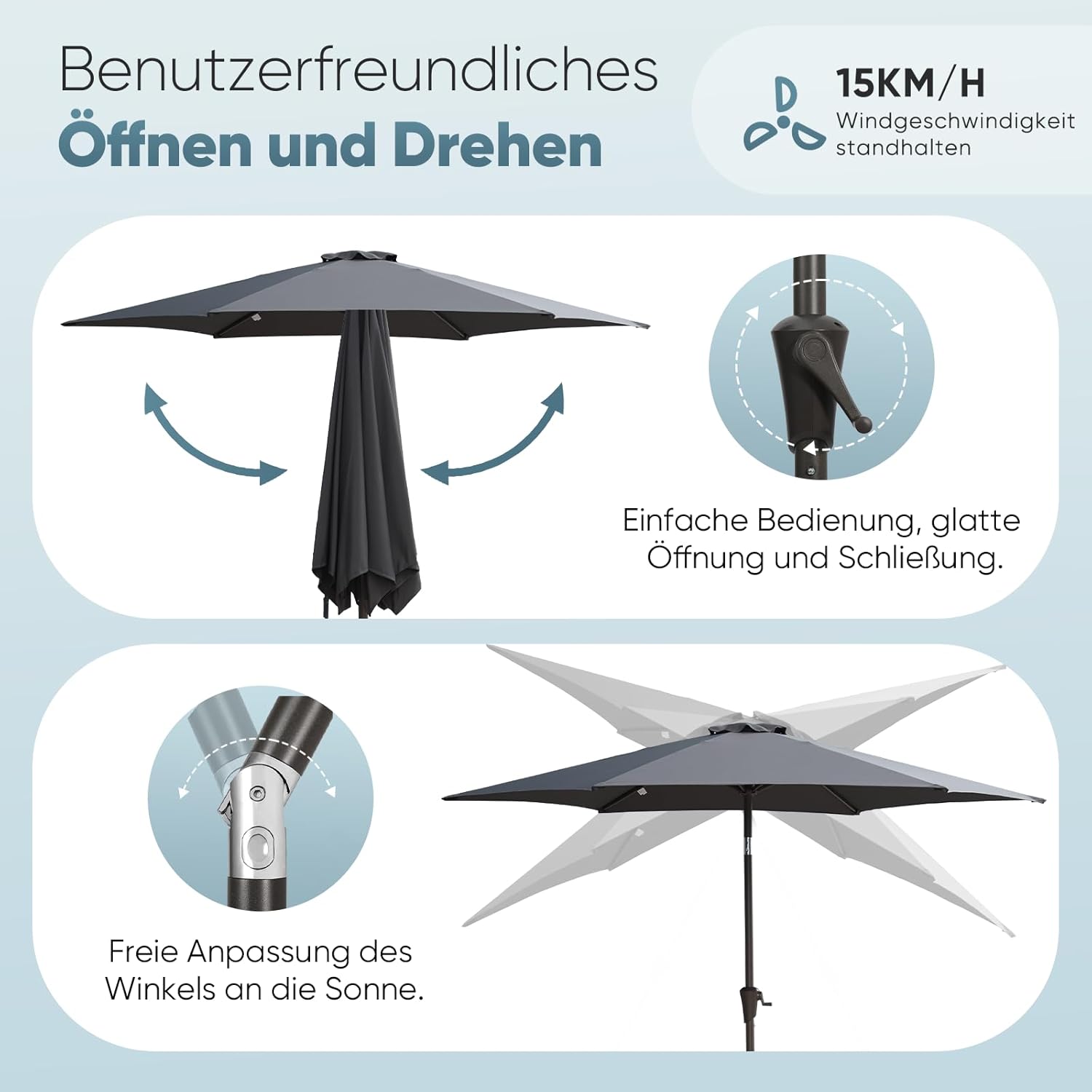 Salcar Sonnenschirm Ø 2,7 m – Kurbelschirm mit Knickgelenk, UPF 50+, UV-Schutz & wasserabweisend, GRS-zertifiziertes Polyester, für Garten, Terrasse & Balkon