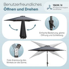 Salcar Sonnenschirm Ø 2,7 m – Kurbelschirm mit Knickgelenk, UPF 50+, UV-Schutz & wasserabweisend, GRS-zertifiziertes Polyester, für Garten, Terrasse & Balkon Sekey