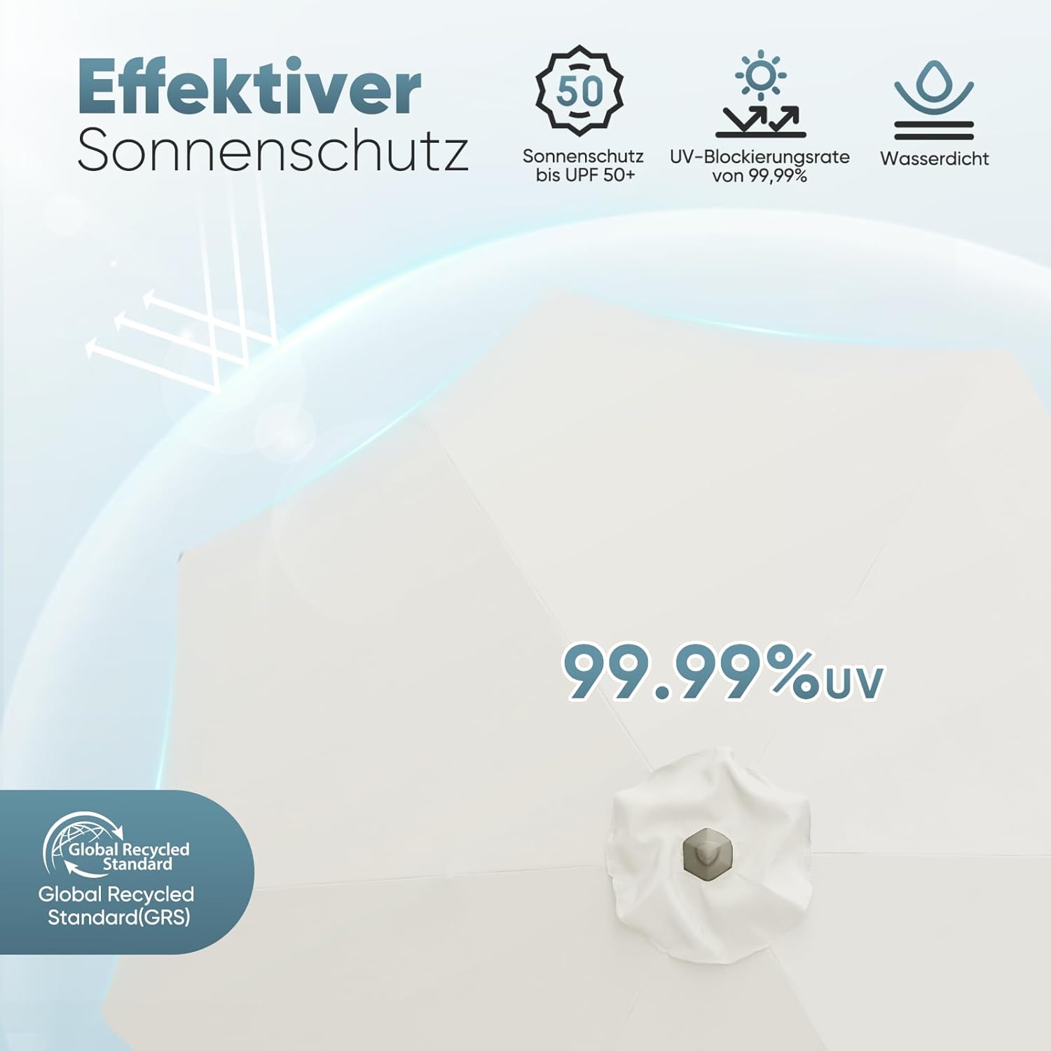 Salcar Sonnenschirm Ø 2,7 m – Kurbelschirm mit Knickgelenk, UPF 50+, UV-Schutz & wasserabweisend, GRS-zertifiziertes Polyester, für Garten, Terrasse & Balkon
