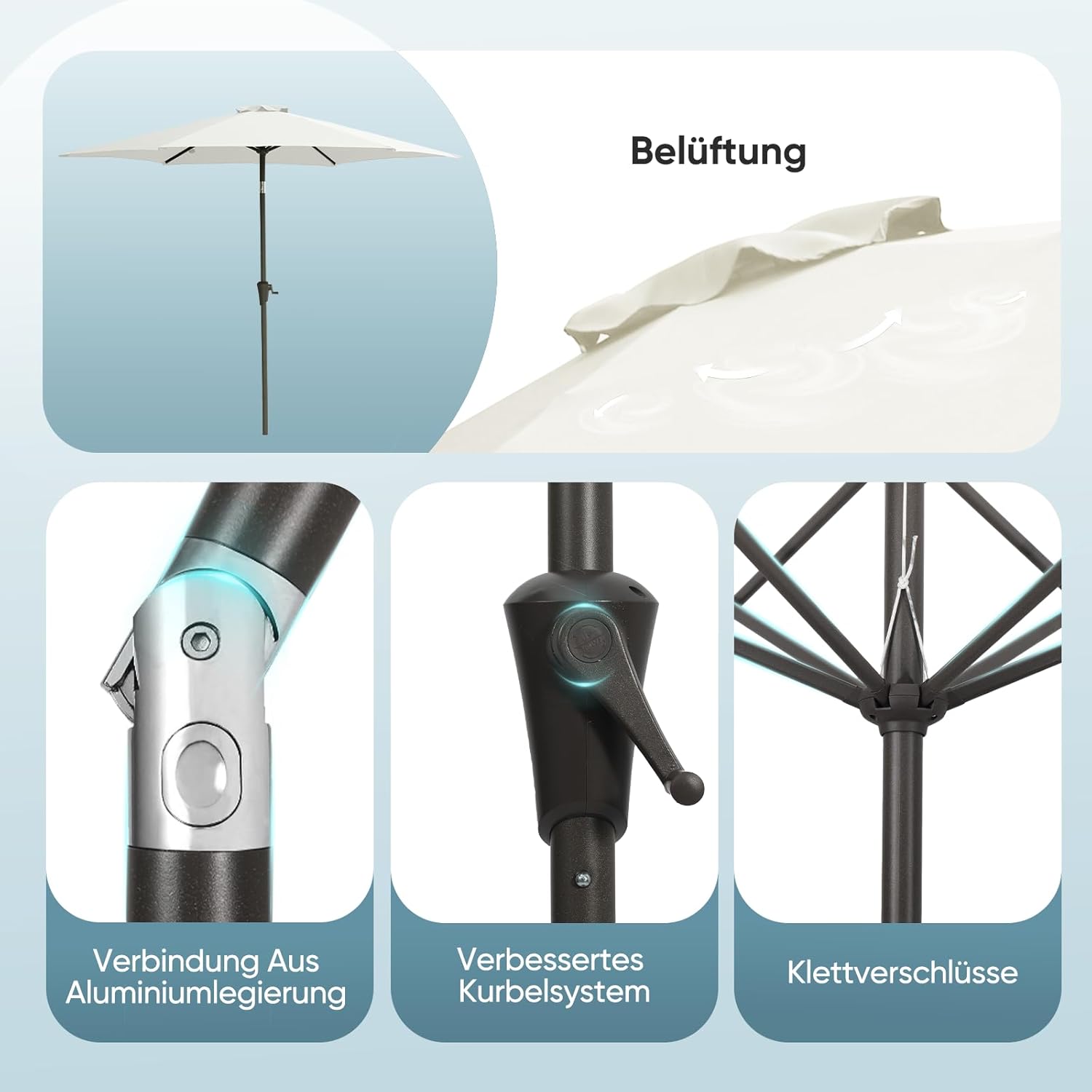 Salcar Sonnenschirm Ø 2,7 m – Kurbelschirm mit Knickgelenk, UPF 50+, UV-Schutz & wasserabweisend, GRS-zertifiziertes Polyester, für Garten, Terrasse & Balkon