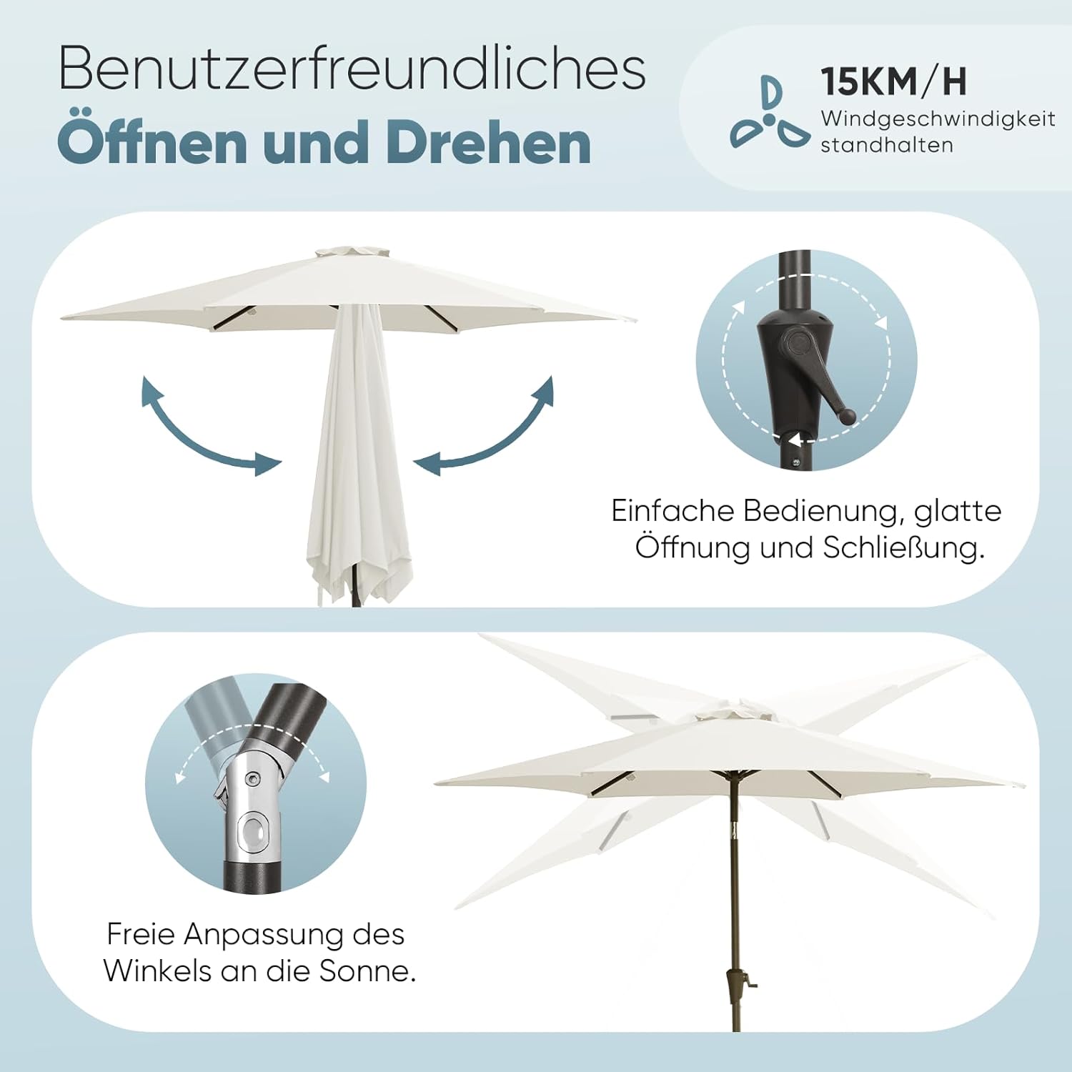 Salcar Sonnenschirm Ø 2,7 m – Kurbelschirm mit Knickgelenk, UPF 50+, UV-Schutz & wasserabweisend, GRS-zertifiziertes Polyester, für Garten, Terrasse & Balkon