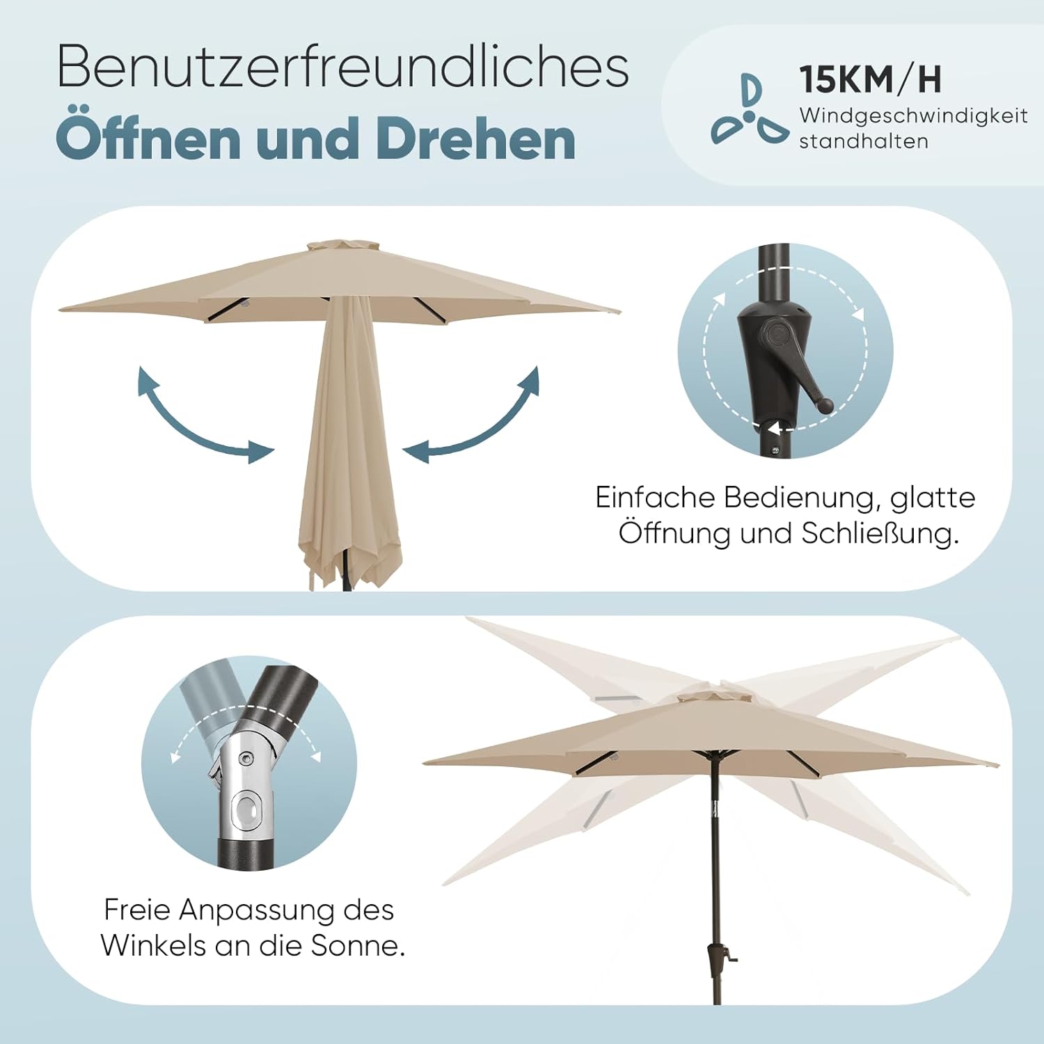 Salcar Sonnenschirm Ø 2,7 m – Kurbelschirm mit Knickgelenk, UPF 50+, UV-Schutz & wasserabweisend, GRS-zertifiziertes Polyester, für Garten, Terrasse & Balkon