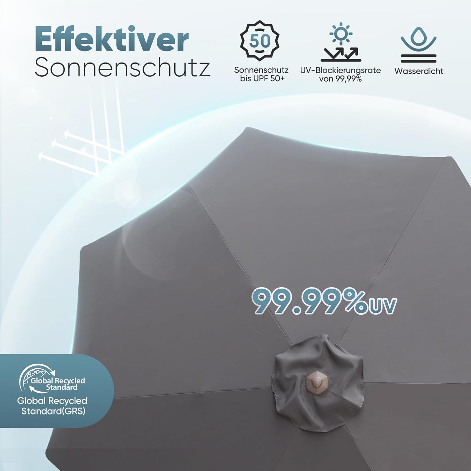 Salcar Sonnenschirm Ø 2,7 m – Kurbelschirm mit Knickgelenk, UPF 50+, UV-Schutz & wasserabweisend, GRS-zertifiziertes Polyester, für Garten, Terrasse & Balkon