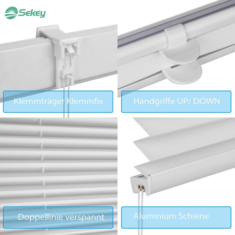 Sekey pleated blinds without drilling, white