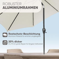 Sekey Alu Sonnenschirm mit UV-Schutz 50+ – Windfester Gartenschirm mit Kurbel für Balkon, Terrasse & Garten