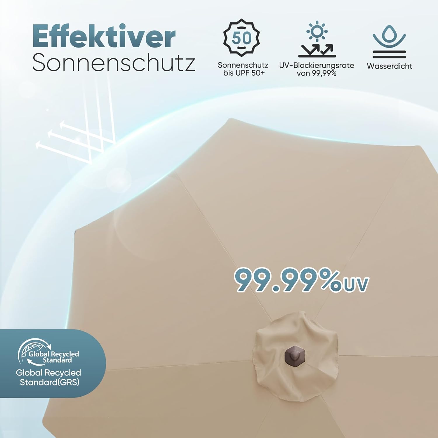 Salcar Sonnenschirm Ø 2,7 m – Kurbelschirm mit Knickgelenk, UPF 50+, UV-Schutz & wasserabweisend, GRS-zertifiziertes Polyester, für Garten, Terrasse & Balkon