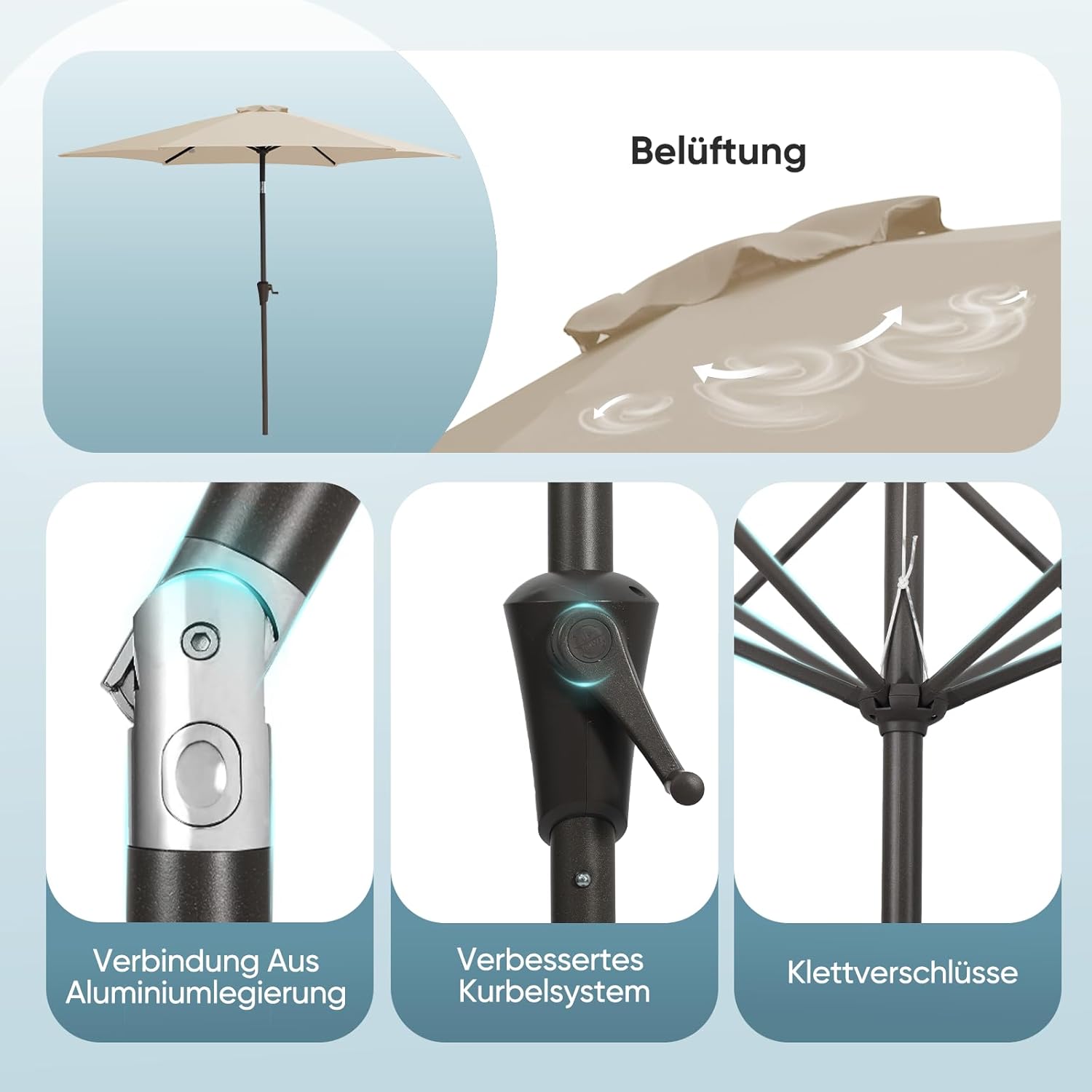 Salcar Sonnenschirm Ø 2,7 m – Kurbelschirm mit Knickgelenk, UPF 50+, UV-Schutz & wasserabweisend, GRS-zertifiziertes Polyester, für Garten, Terrasse & Balkon