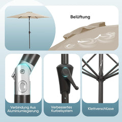 Salcar Sonnenschirm Ø 2,7 m – Kurbelschirm mit Knickgelenk, UPF 50+, UV-Schutz & wasserabweisend, GRS-zertifiziertes Polyester, für Garten, Terrasse & Balkon Sekey