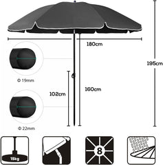 Sekey Sonnenschirm Ø160 cm rund – Strand- & Balkonschirm mit Neigungswinkel & Höhenverstellung, inkl. Schutzhülle, 140 g/m² Polyester, für Garten, Terrasse & Strand