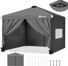 Sekey Premium Faltpavillon 3×3 m – Wasserdicht & Winterfest, Pop-Up Pavillon mit 4 Seitenwänden, Einweg-Privatsphäre-Fenstern, Schnellaufbau & UPF 50+