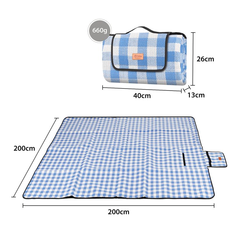 Sekey 200 x 200 cm picnic blanket made of blue and white checked acrylic fabric