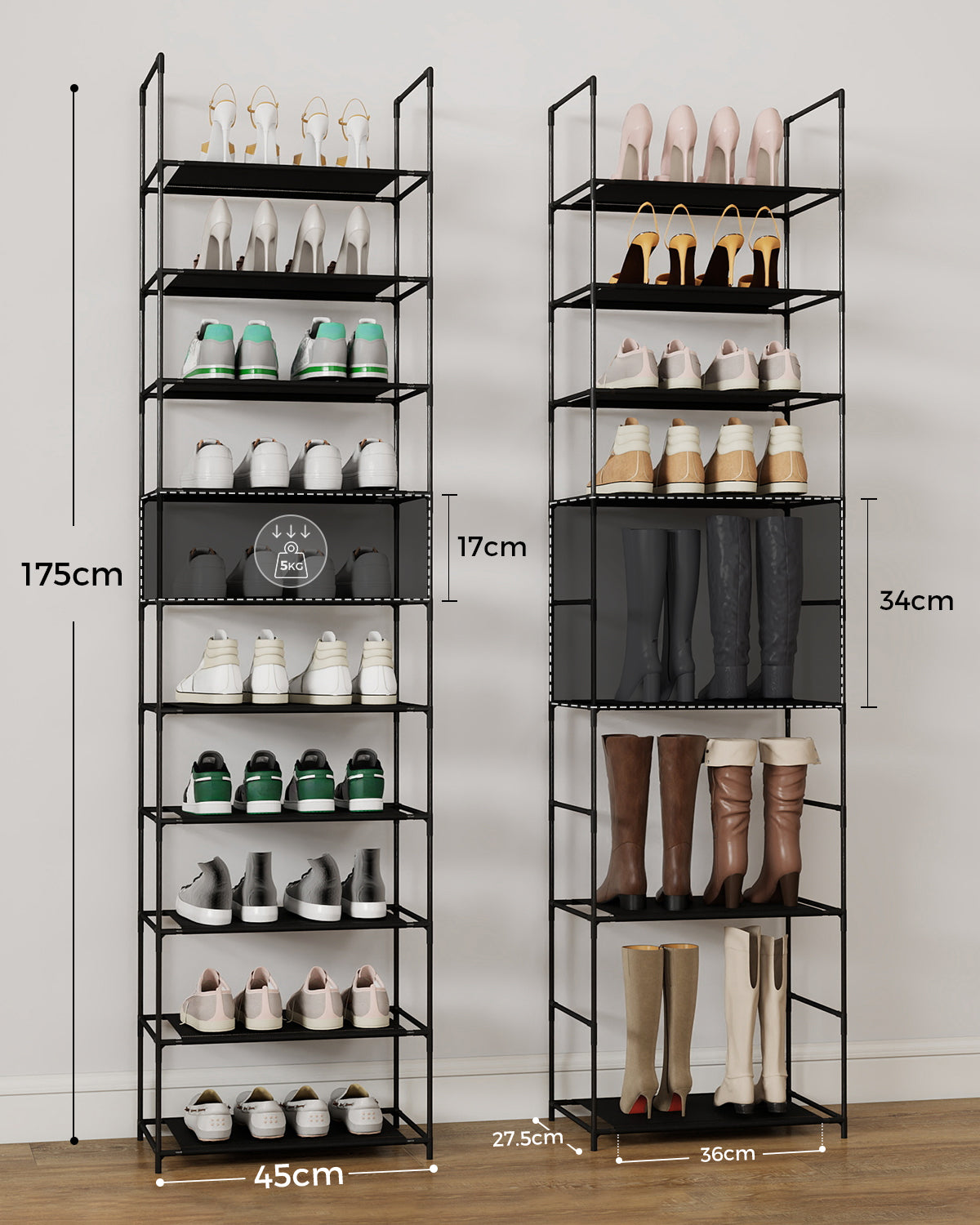 Sekey Schuhregal mit 10 Ebenen – Schmal, stabil & platzsparend, – sekeymall