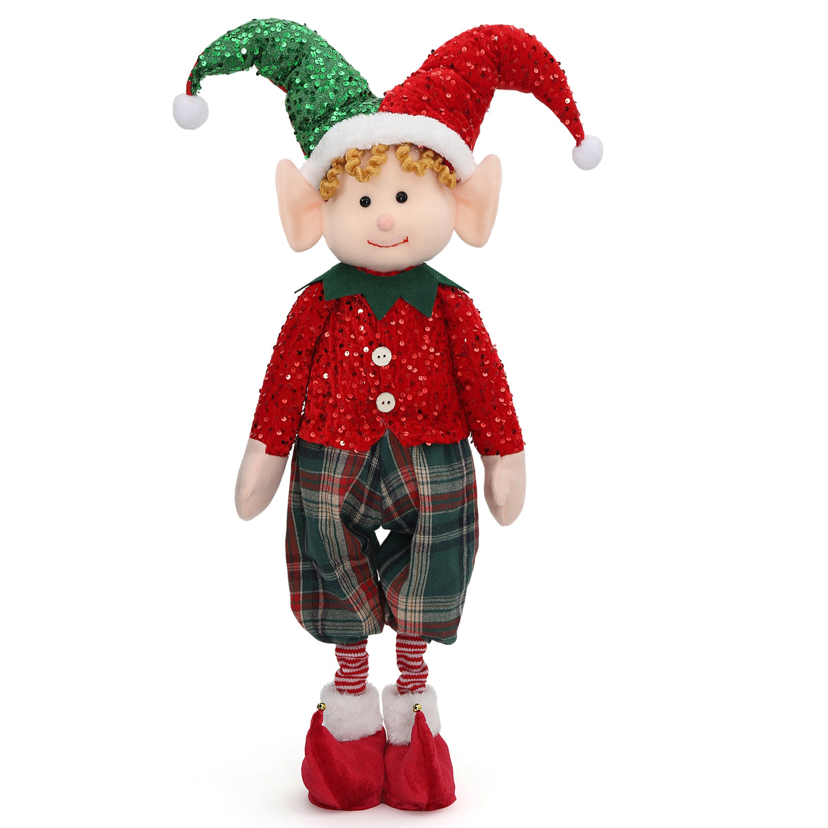 Salcar Weihnachtsjunge 60–90 cm – Stehende Weihnachtsfigur mit teleskopierbaren Beinen, Rote Kleidung & Zipfelmütze, Weihnachtsdeko für Wohnzimmer & Kinderzimmer