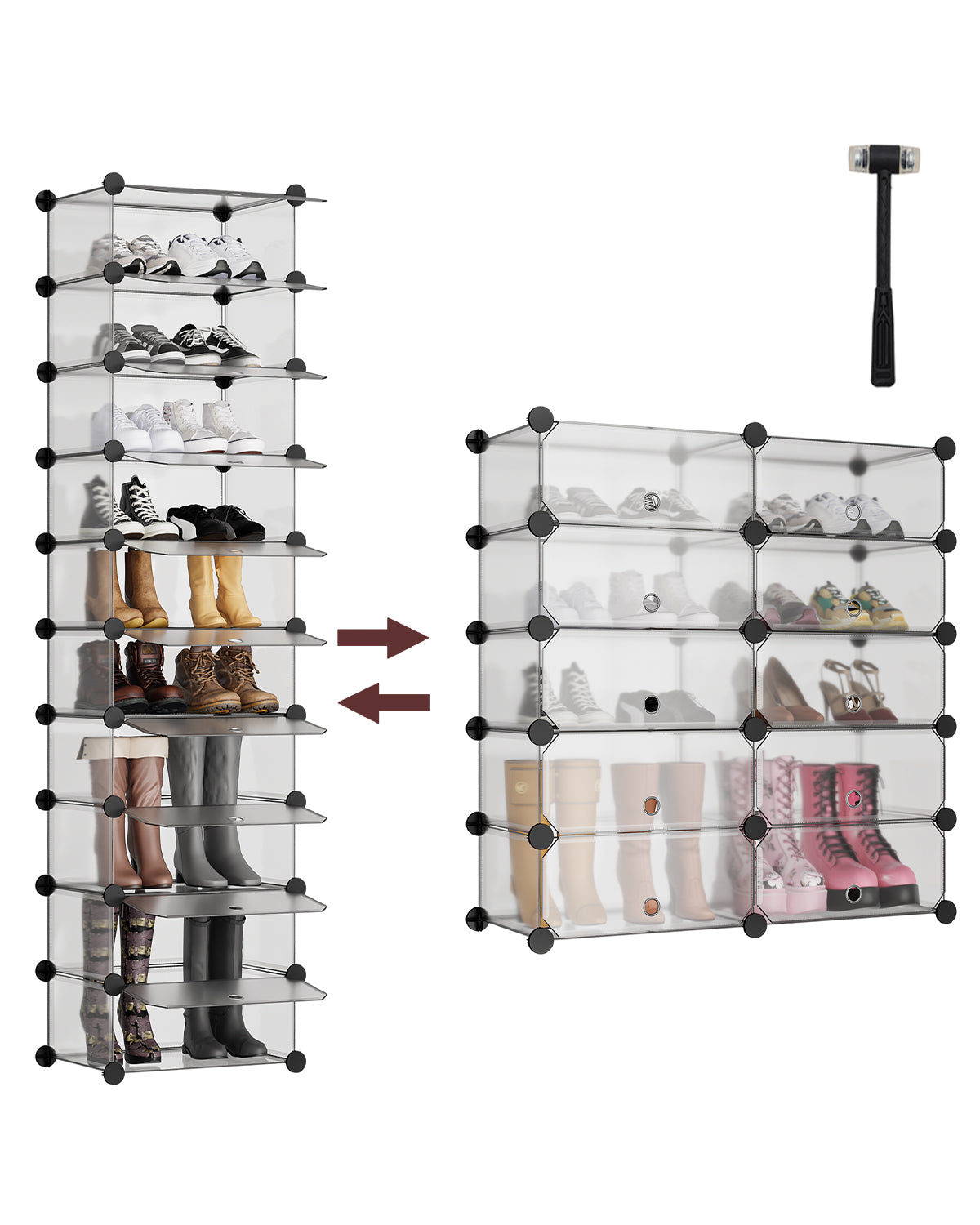Sekey Schuhschrank mit 10 Fächern – Modularer Schuhorganizer für bis zu 20 Paar Schuhe, stabil & platzsparend, inkl. Hammer & Kippschutz