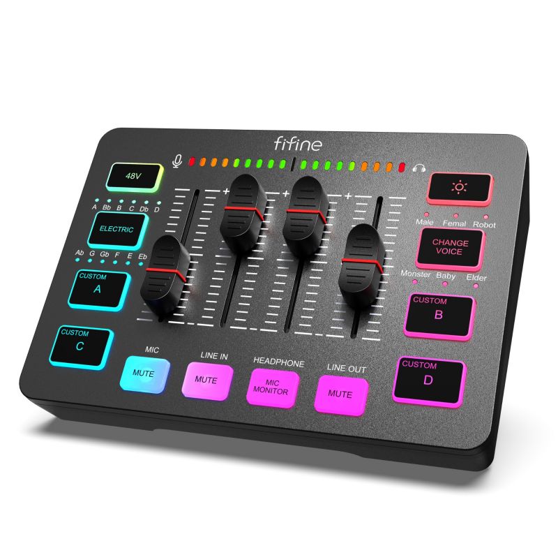 FIFINE XLR Gaming Audio Mixer, individual control