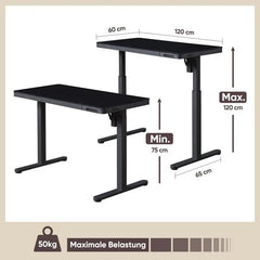 Kowo 120 cm Glas Elektrischer Höhenverstellbarer Schreibtisch mit Schubladen und kabelloses Laden, Mobilo Sekey