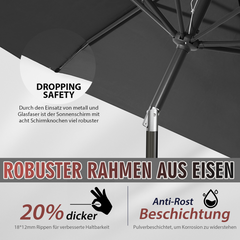 Sekey 220 cm parasol with crank and auto tilt, sun protection UV50+