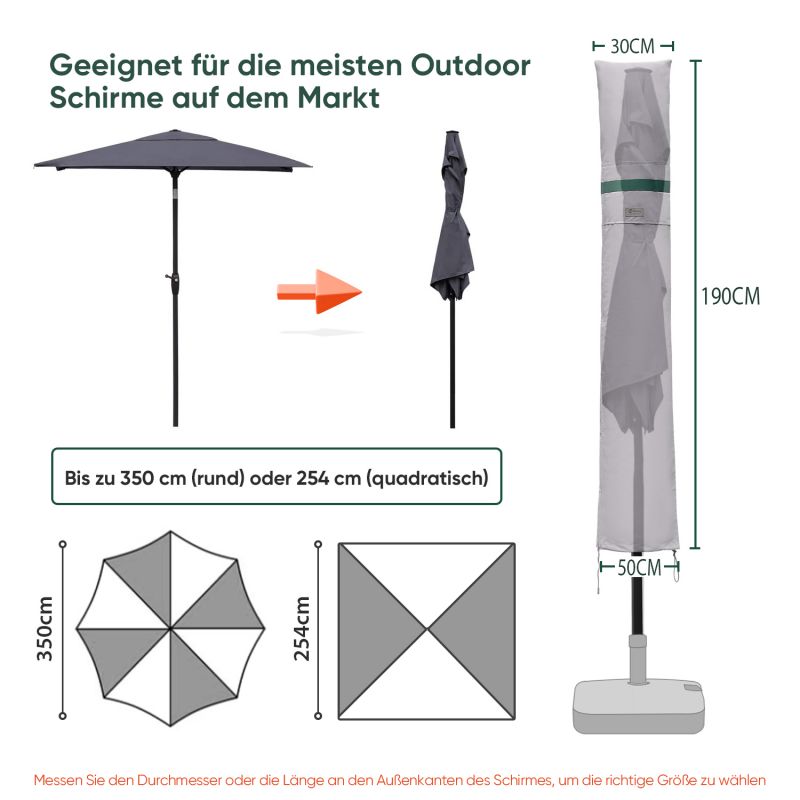 Sekey 190 x 30/50 cm protective cover for 350 cm parasol, made of polyester fabric