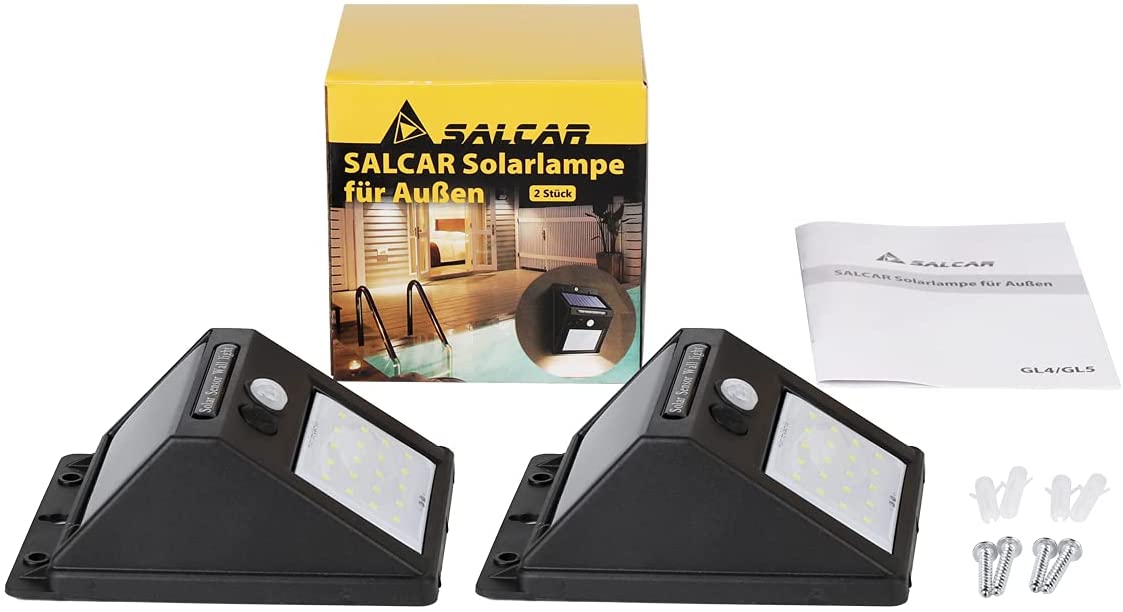 Salcar 2er Set LED Solarleuchte mit Bewegungsmelder, 20 LEDs, mit 1200 mAh Akku