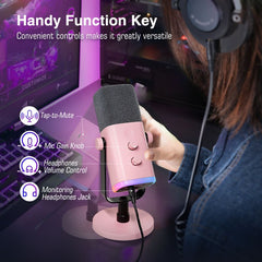 FIFINE USB/XLR Dynamic Microphone with Mute Button and Headphone Jack, AM8