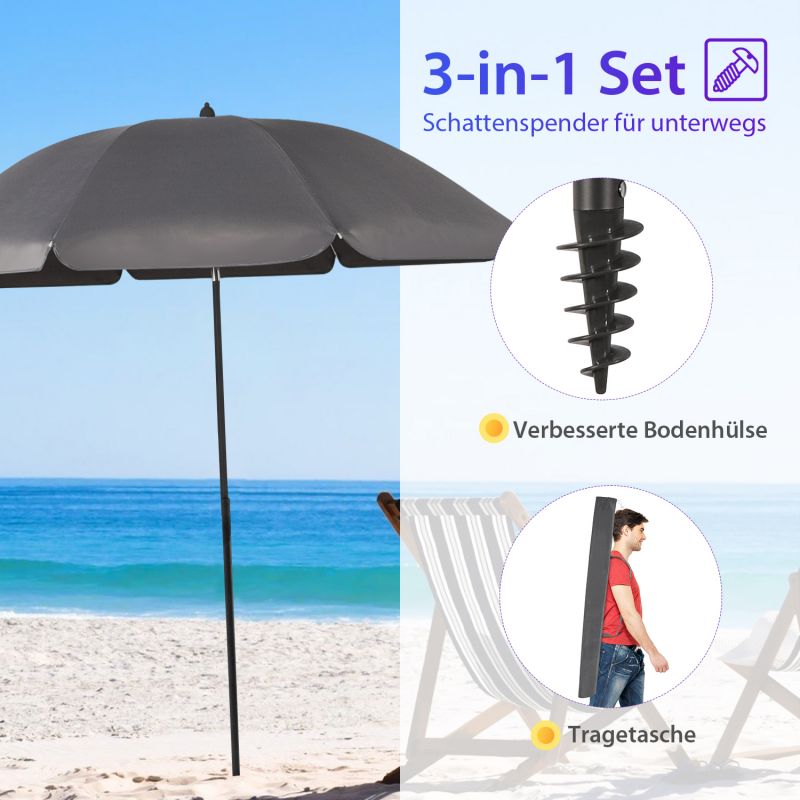 Sekey ∅ 180 cm beach umbrella with protective cover and ground sleeve, sun protection UV50+