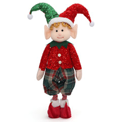 Salcar Weihnachtsjunge 60–90 cm – Stehende Weihnachtsfigur mit teleskopierbaren Beinen, Rote Kleidung & Zipfelmütze, Weihnachtsdeko für Wohnzimmer & Kinderzimmer