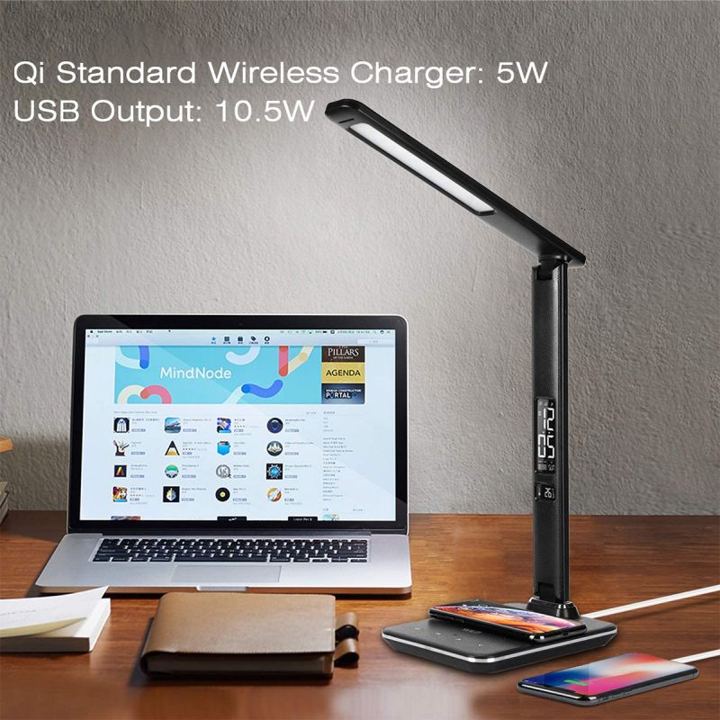 WILIT U13AQ 18W LED desk lamp, with 5 brightness levels/3 color temperatures, with 5W charging function and 10W USB charging function, with alarm clock