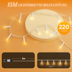 Salcar LED Lichterkette mit 5m/10m/15m/20m Länge – 50–300 LEDs, Fernbedienung, 8 Modi, Timer & IP44 Wasserdicht, für Weihnachtsdeko, Party, Hochzeit, Garten – Warmweiß