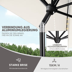 Rectangular parasol 300 x 200 cm garden umbrella with LED solar lighting