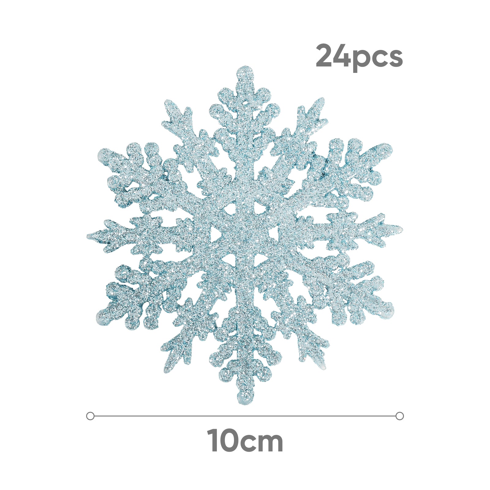 SALCAR 24 Stück Schneeflocken Weihnachtsdeko Blau – Glitter Schneeflocken Anhänger Ø10cm, Wiederverwendbarer Weihnachtsbaumschmuck für Winter & Festtage