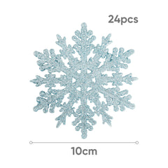 Salcar 24 Stück Schneeflocken Weihnachtsdeko Blau – Glitter Schneeflocken Anhänger Ø10cm, Wiederverwendbarer Weihnachtsbaumschmuck für Winter & Festtage Salcar