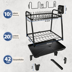 Sekey 2-stufiges Abtropfgestell Geschirr – Platzsparender Doppel-Geschirrständer mit Besteckablage, Rostfrei & Schwarz für Spüle und Küchenarbeitsplatte  特点：