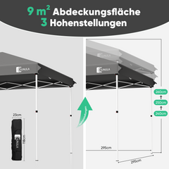 Sunula Faltpavillon 3×3 m – Wasserdicht, Stabil & Winterfest, Pavillon mit 4 Seitenwänden, Höhenverstellbar 250–260 cm
