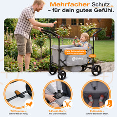 Sekey Bollerwagen faltbar mit Dach für 1–2 Kinder – Kinderwagen mit XXL-Rädern, 5-Punkt-Gurt & flexibler Sitz-/Liegefläche, bis 110 kg, Serie 9090