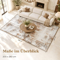 Sekey Waschbarer Kurzflor Teppich Vintage – Rutschfest & OEKO-TEX Zertifiziert
