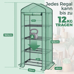 Sekey Mini Greenhouse for Tomatoes with 4 Levels – Compact Foil Greenhouse for Balcony &amp; Garden, Stable &amp; Space-Saving (160×70×50 cm)