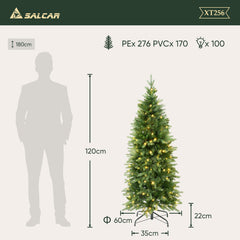 Salcar Schmaler Kunst-Weihnachtsbaum 180 cm – Realistischer Pencil Christbaum mit warmweißen LEDs, grüner Tannenbaum aus PE & PVC