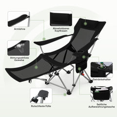 Sunula Klappbarer Campingstuhl, Liegestuhl 2-in-1, Belastbar bis 100 kg, Abnehmbare Fußablage, Getränkehalter, Tragetasche, Leicht, Verstellbare Rückenlehne, Für Angeln, Strand, Camping, Garten, Outdoor