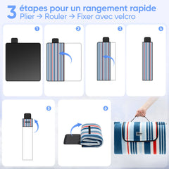 Sekey Picknickdecke – Wasserdicht & sandfest, faltbare Strandmatte mit PEVA-Unterseite, gepolstert & tragbar für Camping, Strand & Wiese – Blau-Weiß-Rote Streifen Sekey