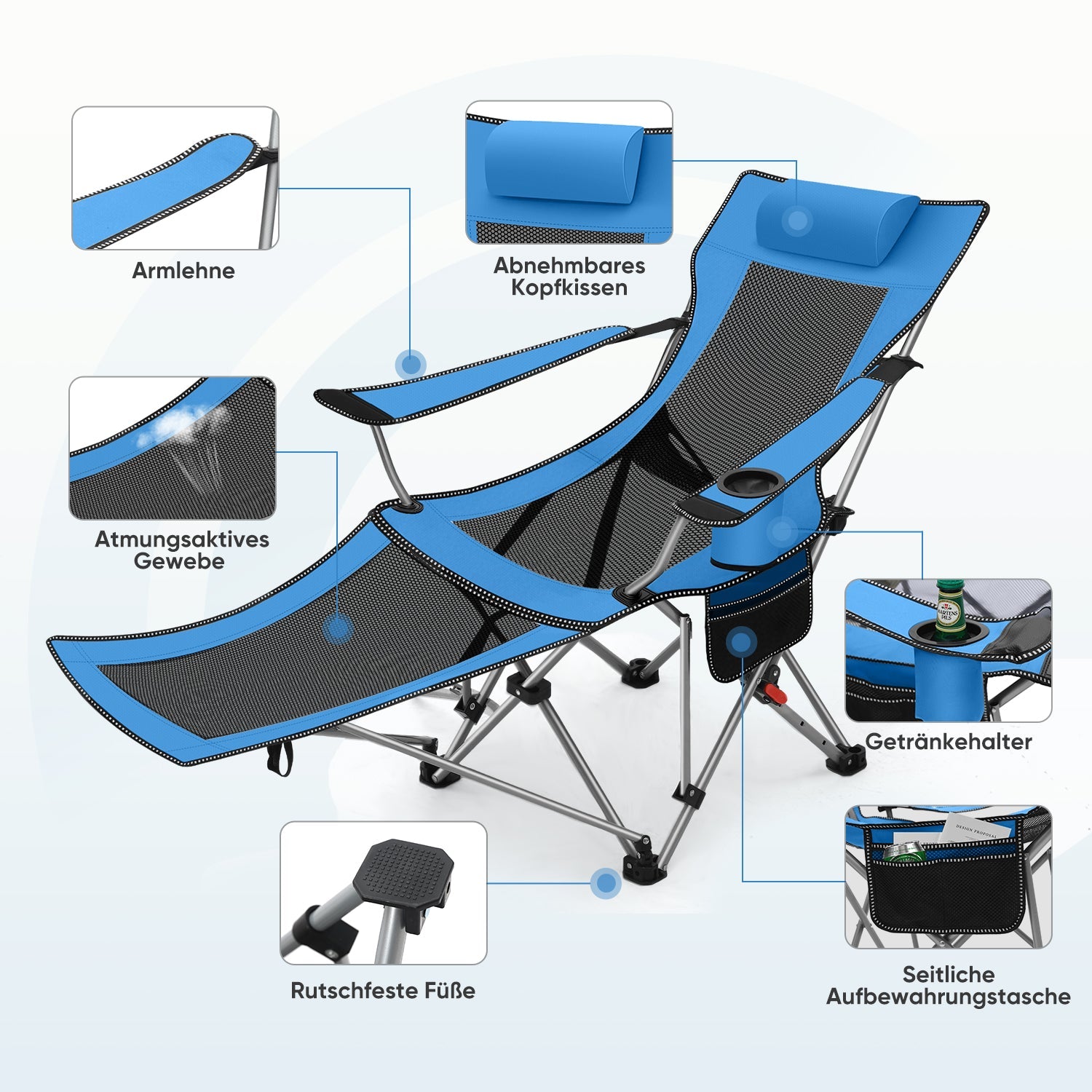 campingstuhl relaxstuhl Sunula Klappbarer Campingstuhl, Liegestuhl 2-in-1, Belastbar bis 100 – sekeymall