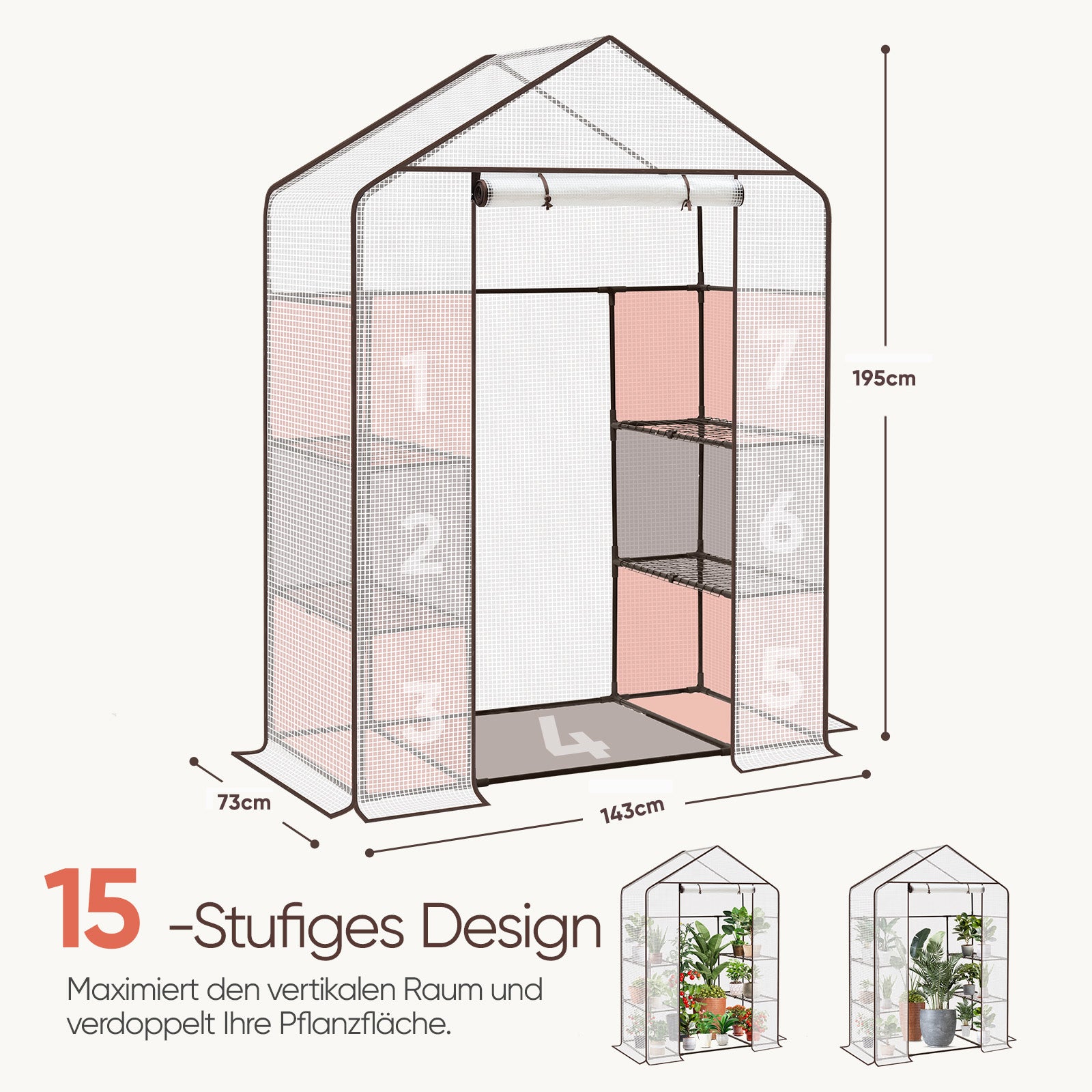 Sekey XL Foliengewächshaus 200×145×75 cm – Stabiles Balkon-Gewächshaus mit 4 Regalböden für gesundes Pflanzenwachstum
