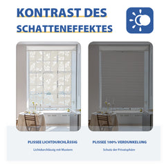 Sekey Plissee Day+Night ohne Bohren, 100% Verdunkelung, mit Muster,in Beige