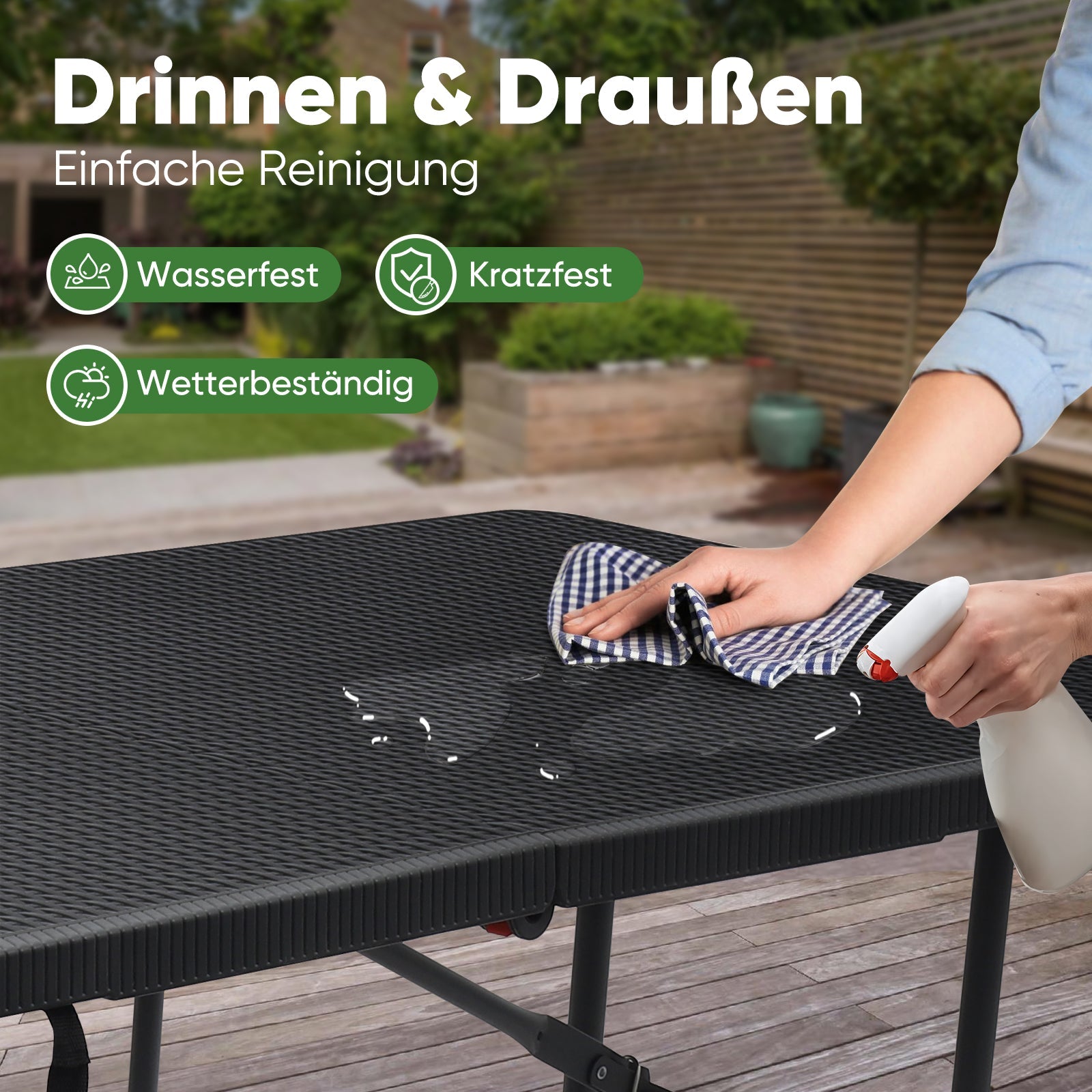 campingtisch wasserfest Sekey Klapptisch Gartentisch klappbar – Rattan-Optik/Glatt, wetterfest – sekeymall