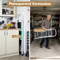 Sekey Klappbare Trittleiter 2 oder 3 Stufen – Stabile Stahlleiter, rutschfeste Stufen, platzsparend faltbar, SGS EN14183 geprüft, bis 150 kg belastbar